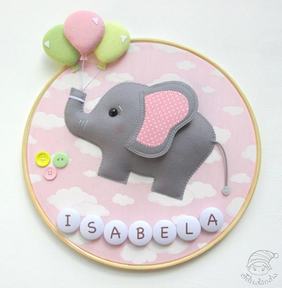 Enfeite de Porta Maternidade Elefante Voando com Balões