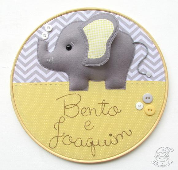 Enfeite de Porta Maternidade Elefante Gêmeos