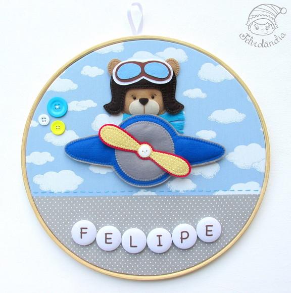 Enfeite de Porta Maternidade Urso Aviador