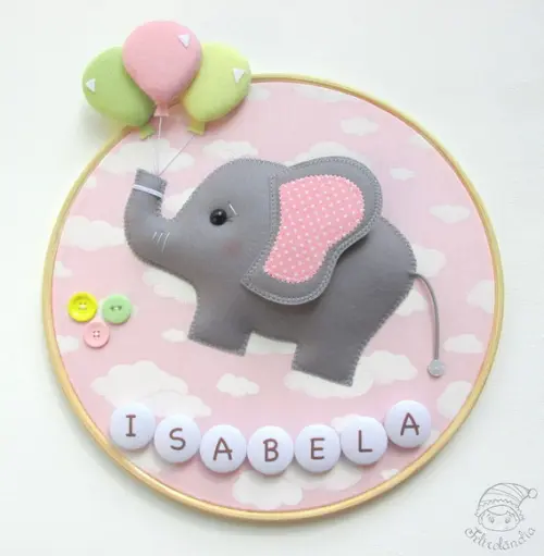 Enfeite de Porta Maternidade Elefante Voando com Balões