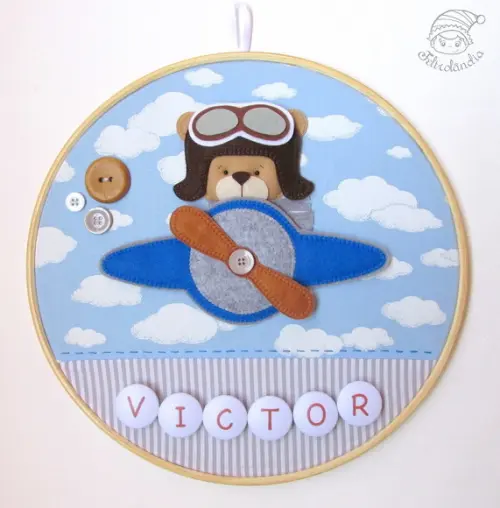 Enfeite de Porta Maternidade Urso Aviador
