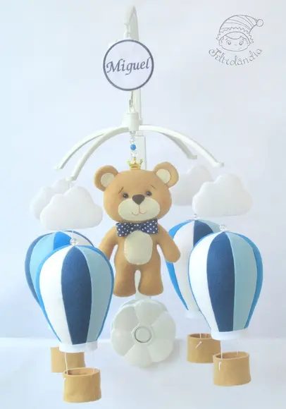 Móbile Musical Giratório Balões e Urso