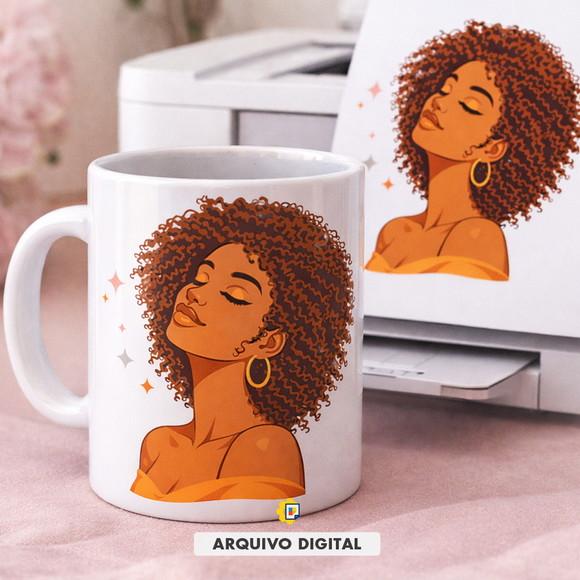 Arte para Sublimação Mulher Cabelos Cacheados
