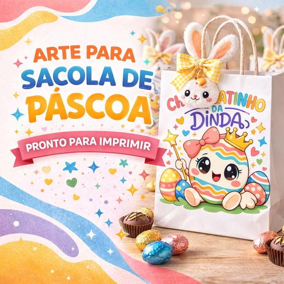 Arte Sacola de Páscoa Infantil - Arquivo Digital p/ Imprimir