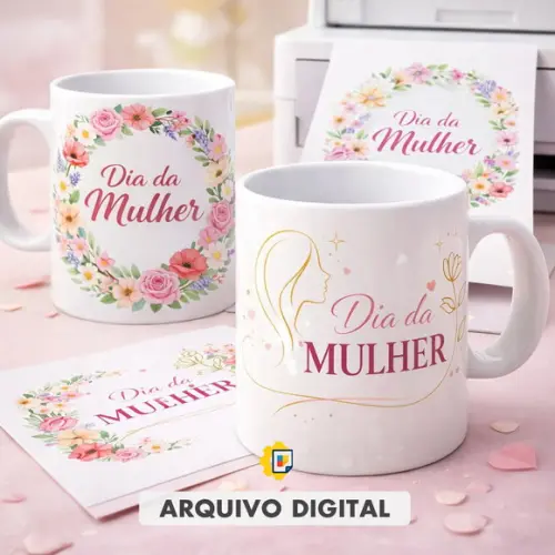 Arte Floral Dia da Mulher para Sublimação - Estampa Feminina