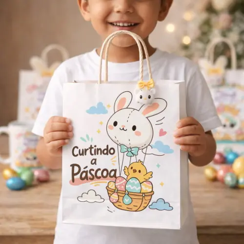 Arte Sacola de Páscoa Infantil - Arquivo Digital p/ Imprimir