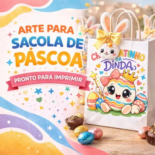 Arte Sacola de Páscoa Infantil - Arquivo Digital p/ Imprimir