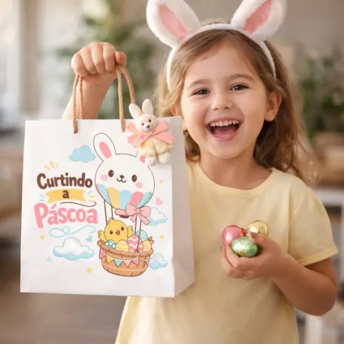 Arte Sacola de Páscoa Infantil - Arquivo Digital p/ Imprimir