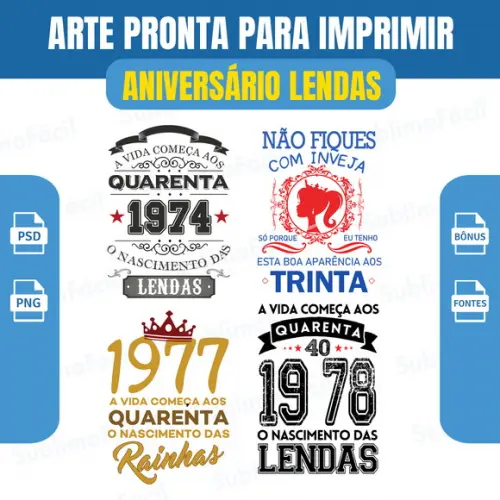 Arte Sublimação Frases Aniversário Lendas