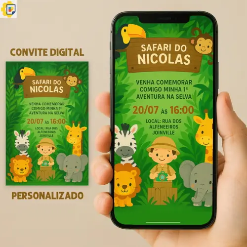Convite Safari Arte Digital Personalizada