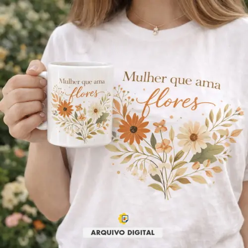 Pack Artes Sublimação Mulher Que Ama Flores - Estampa Caneca