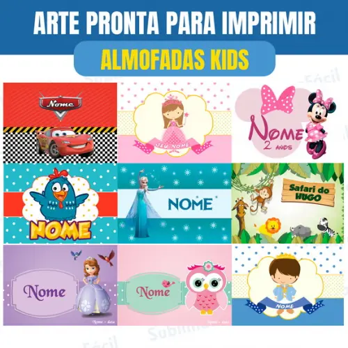Pack de Artes para Almofadas Infantis Sublimação