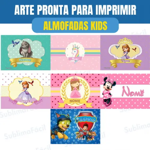 Pack de Artes para Almofadas Infantis Sublimação