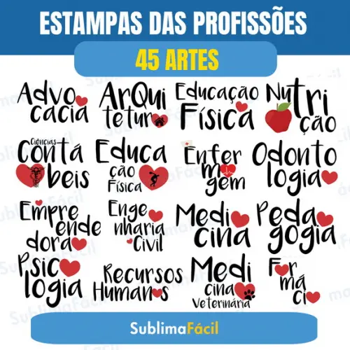 Pack de Estampas das Profissões para Sublimação (50 Modelos)