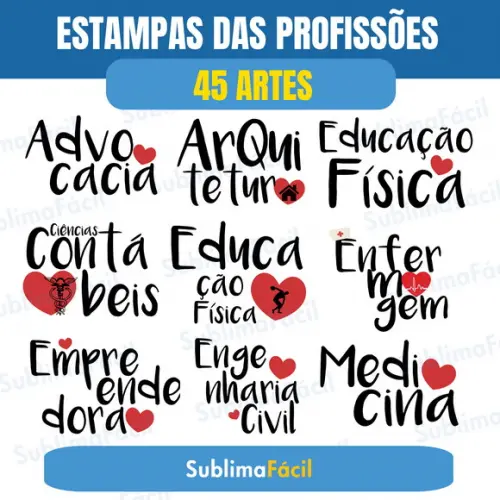 Pack de Estampas das Profissões para Sublimação (50 Modelos)