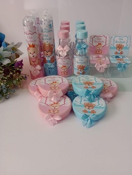 Kit Personalizado Chá Revelação Ursinho Realeza - 40 Peças