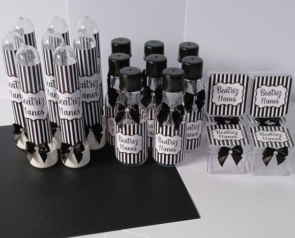 Kit Festa Personalizado Preto e Branco - 30 Peças
