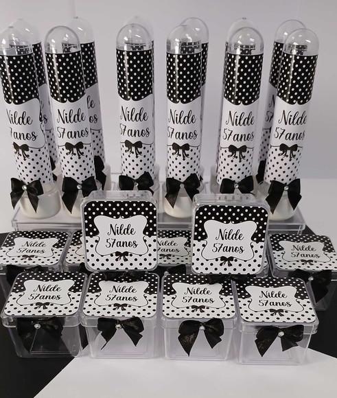 Kit Festa Personalizado 40 Peças - Poá Preto E Branco