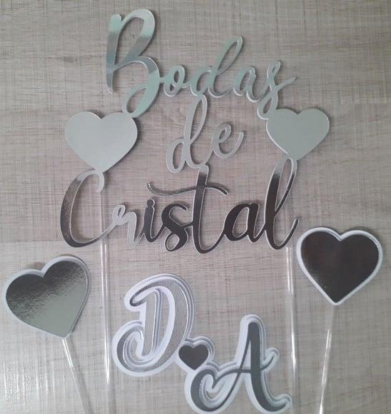 Topo de Bolo/Cake Topper Bodas de Cristal