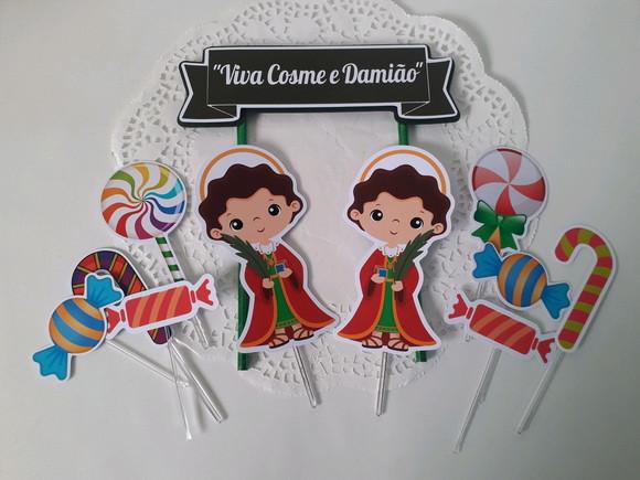 Topo de Bolo/cake Topper Cosme e Damião