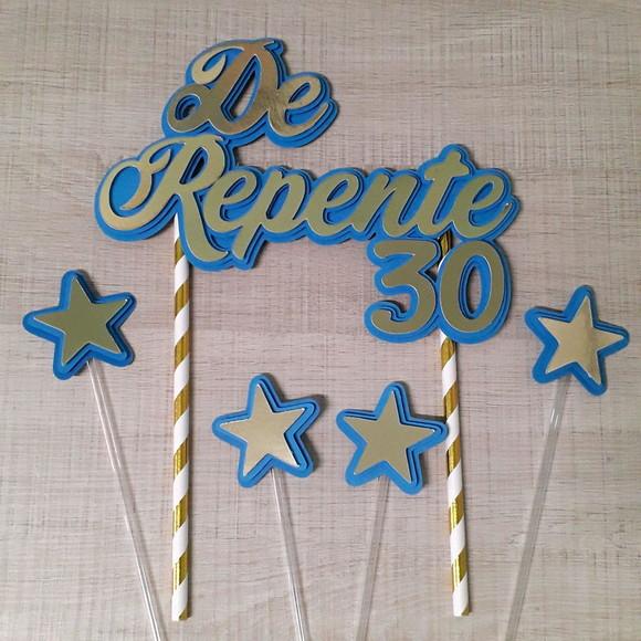 Topo de Bolo/Cake Topper De Repente 30 Dourado 2