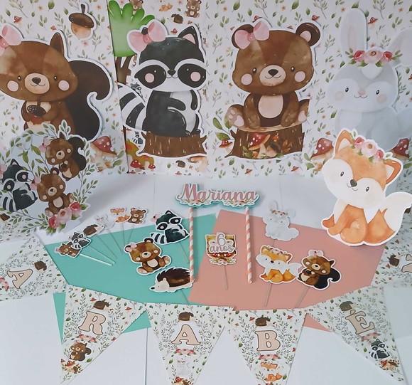Kit Festa Só Um Bolinho Animais do Bosque Encantado Aquarela