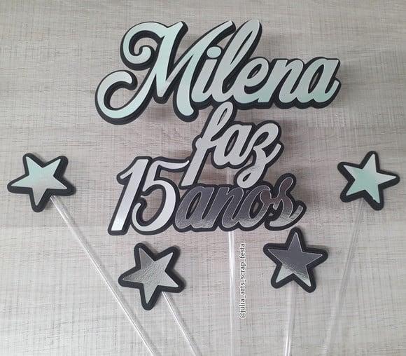 Topo de Bolo/cake Topper 15 Anos - Preto e Prata