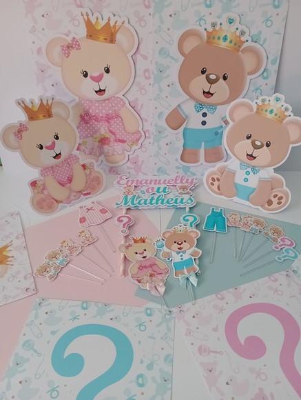 Kit Festa Só Um Bolinho Chá Revelação Ursinho Realeza
