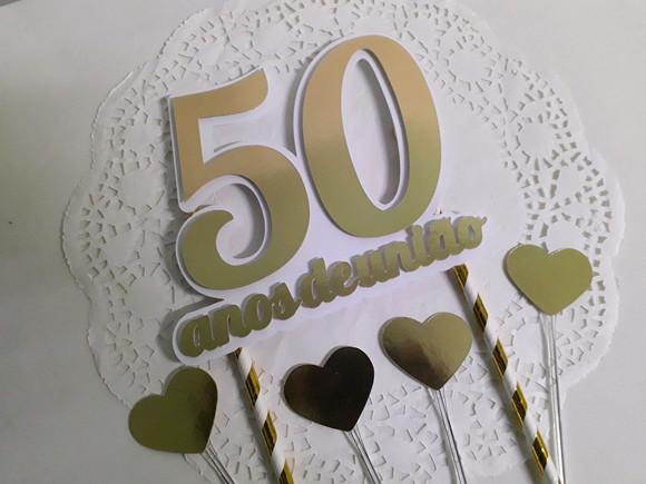 Topo de Bolo/Cake Topper Bodas de Ouro 2