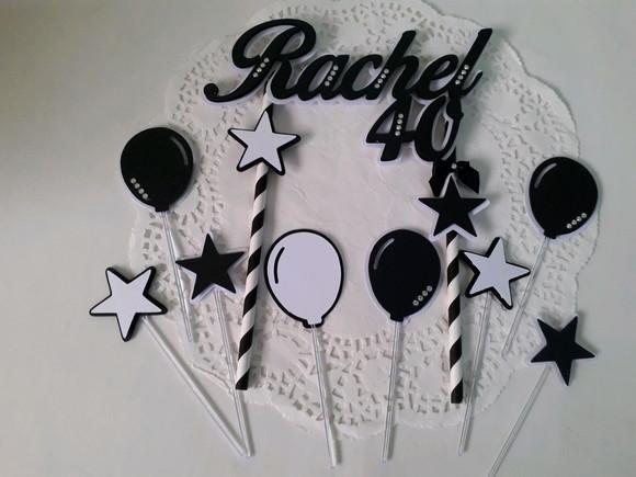Topo de Bolo/cake Topper Preto e Branco 40 Anos