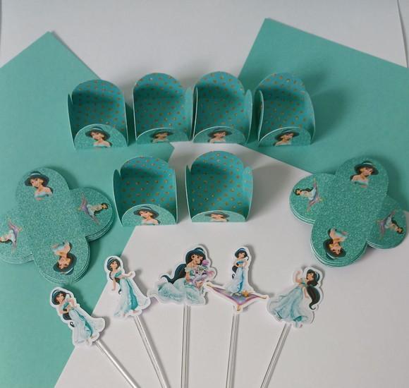 Kit Festa Toppers e Forminhas para Doces Princesa Jasmine