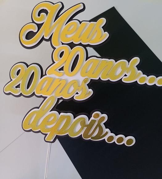 Topo de Bolo/cake Topper Dourado, Branco e Preto 40 Anos