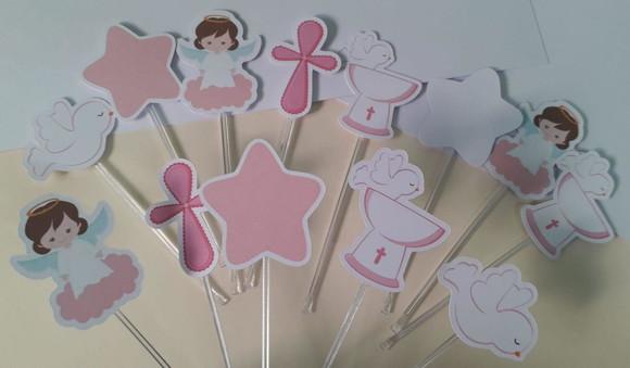Toppers Para Docinhos Batizado Rosa
