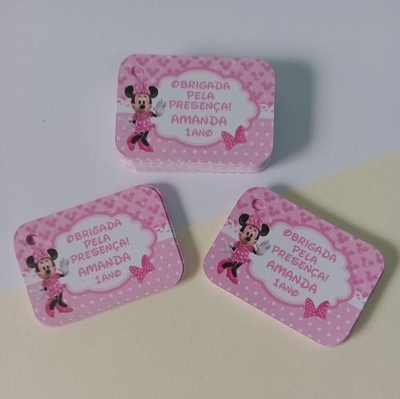 Tag de Agradecimento Personalizada Minnie Rosa