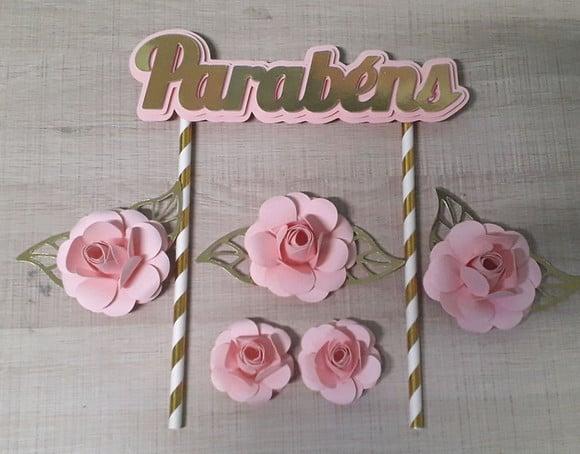 Topo de Bolo/Cake Topper Parabéns Dourado