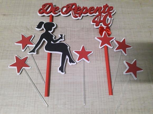 Topo de Bolo/cake Topper de Repente 40 Vermelho e Branco