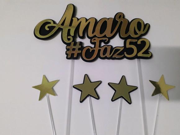 Topo de Bolo/cake Topper Dourado #faz