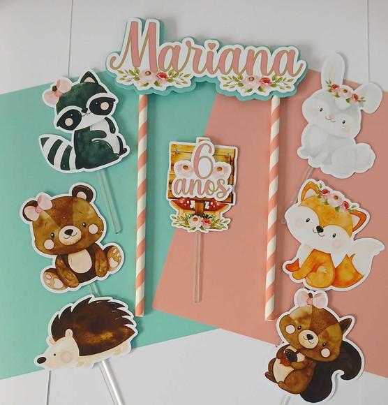 Topo de Bolo/cake Topper Animais Bosque Encantado