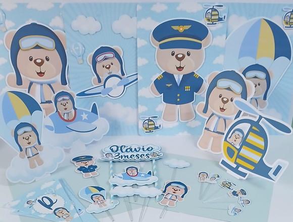 Kit Festa Só Um Bolinho Ursinho Aviador