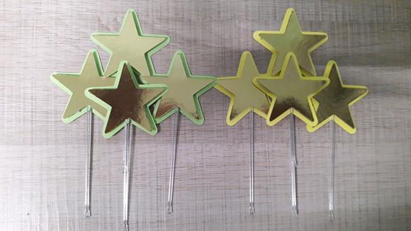 Topper Estrelinha Dourado Com Cores Neon