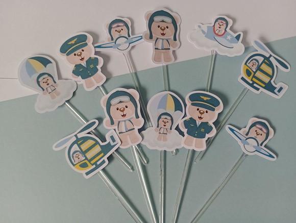 Toppers para Docinhos Ursinho Aviador