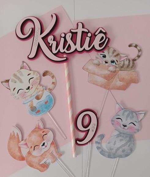 Topo de Bolo/Cake Topper Gatos Aquarelados