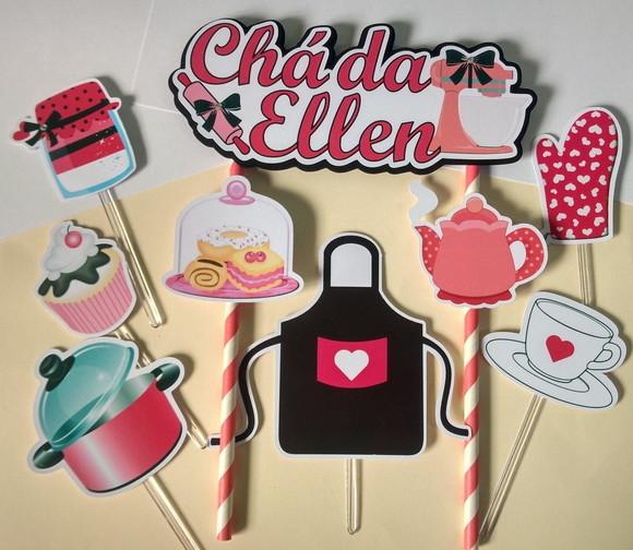Topo de Bolo/cake Topper Chá de Cozinha Rosa/chá de Panela 2
