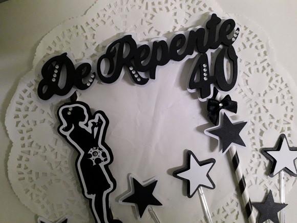 Topo de Bolo/cake Topper de Repente 40 Preto e Branco