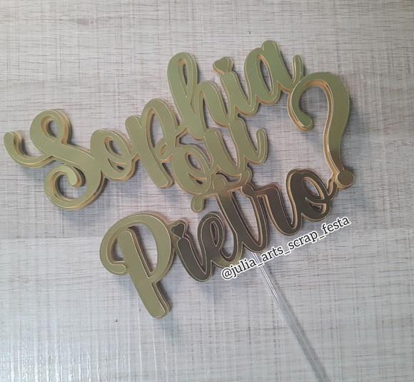 Topo de Bolo Personalizado Chá Revelação Dourado