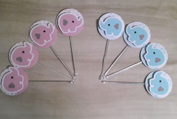 Toppers para Docinhos Chá Revelação Elefante Rosa e Azul