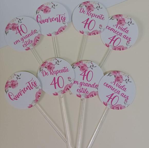 Toppers para Docinhos 40 Anos- Rosa/ Pink