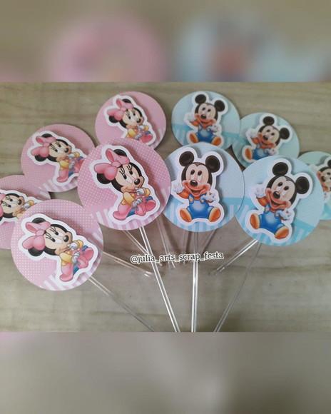 Toppers para Docinhos Chá Revelação Minnie e Mickey Baby