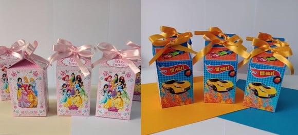 30 Caixas Milk Personalizadas - Princesas e Hot Wheels