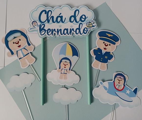 Topo de Bolo/cake Topper Ursinho Aviador